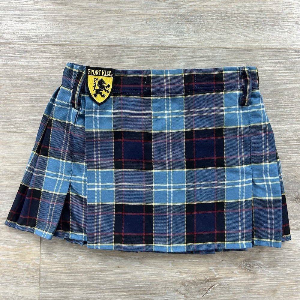 Sport Kilt Women's Medium Adjustable Waist Blue Plaid Scottish Highland Kilt USA